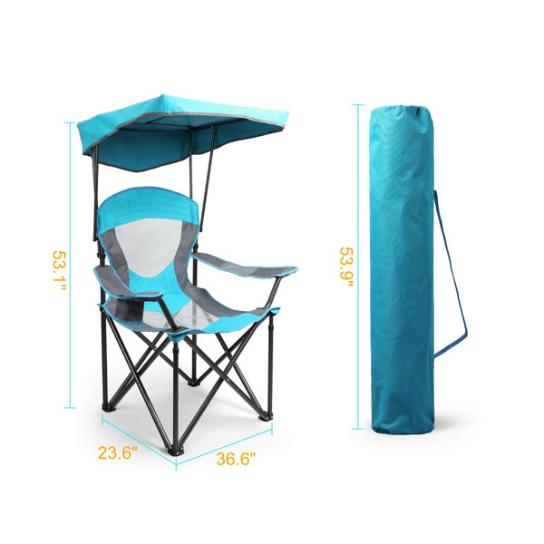 Portable folding camp chair online with canopy shade cover